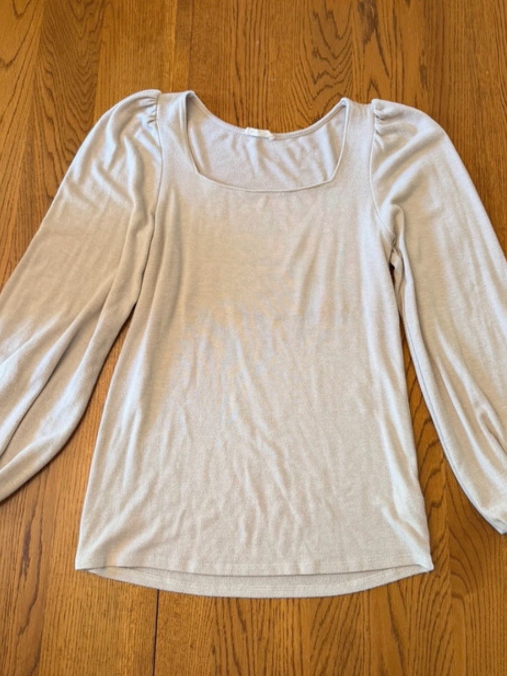 Square Neck Long Sleeve Top in Light Beige